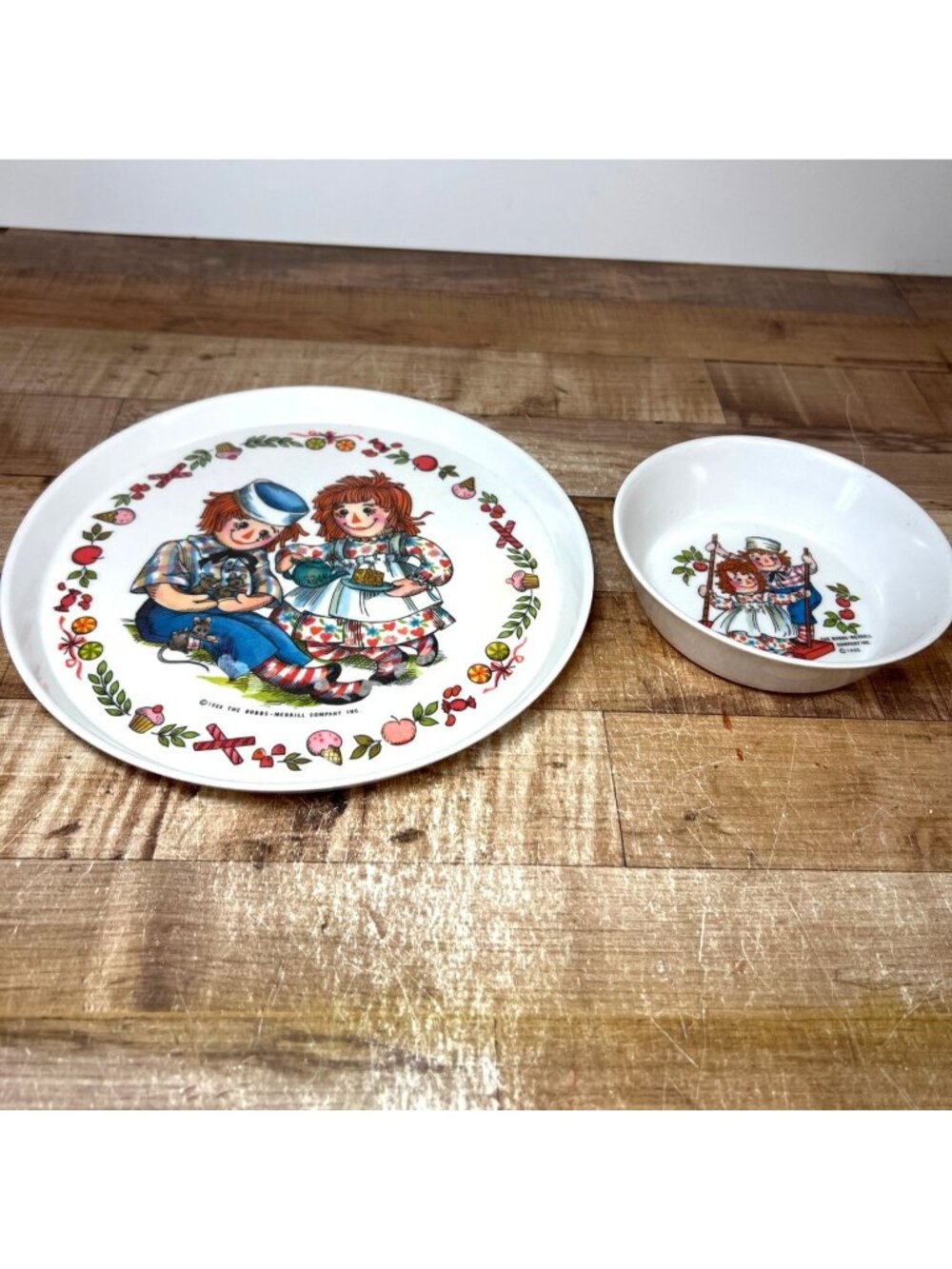 Raggedy Ann & Andy 1969 Oneida Deluxe Melamine Plate And Bowl Set Vintage Kids